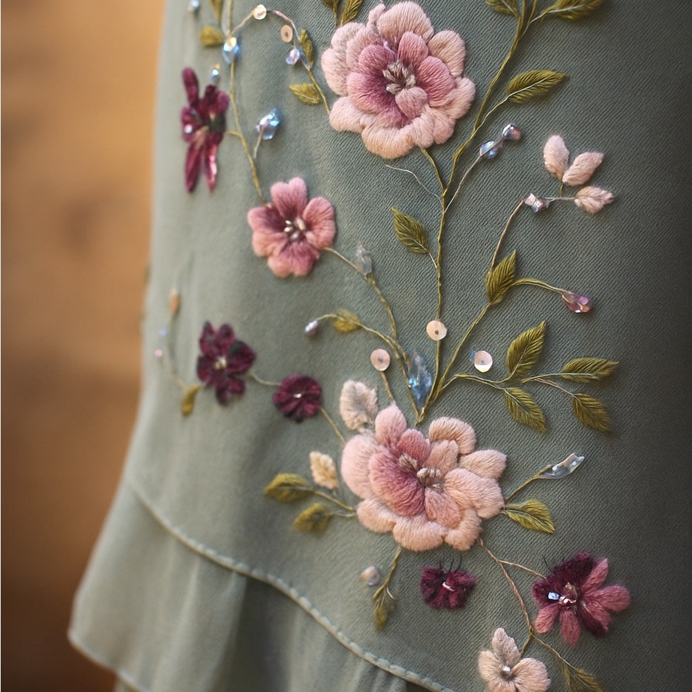 Alex Evenings Sage Floral Beaded Dress Sz 16 - Picture 2 of 7